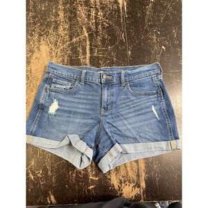 Old Navy Boyfriend Womens Mid-Rise Distressed Cuffed Denim Shorts Blue Size 10